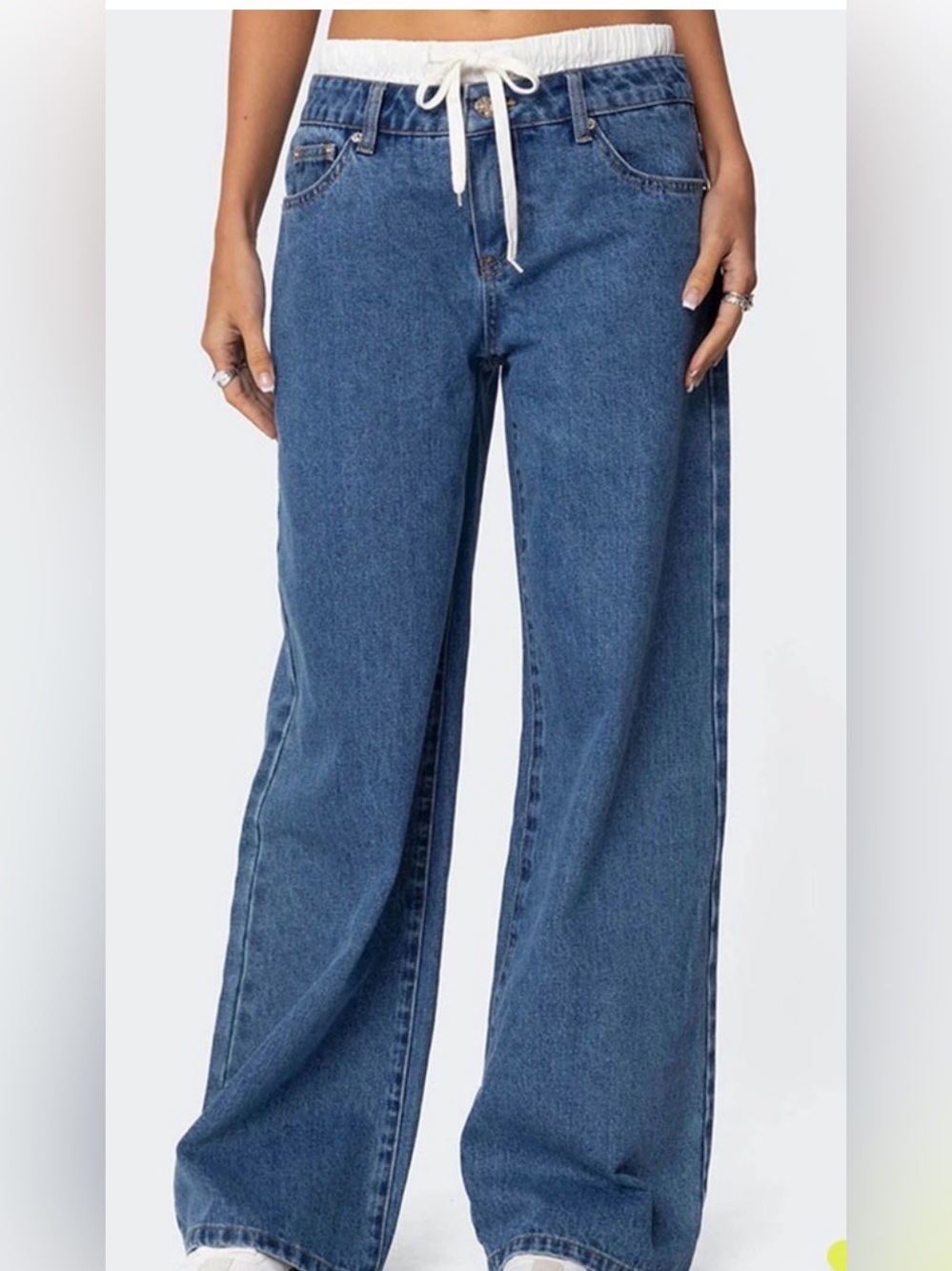 Edikted Blue Wide-Leg Jeans with Drawstring Waist